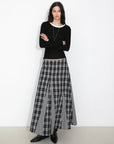Cubic |  Cotton Patchwork Check A-Line Maxi Skirt