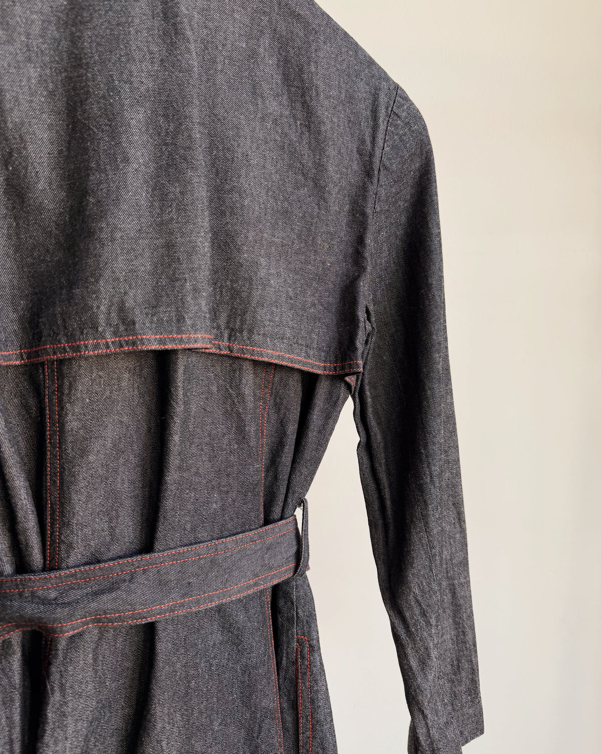 Denim Long Belted Trench Coat