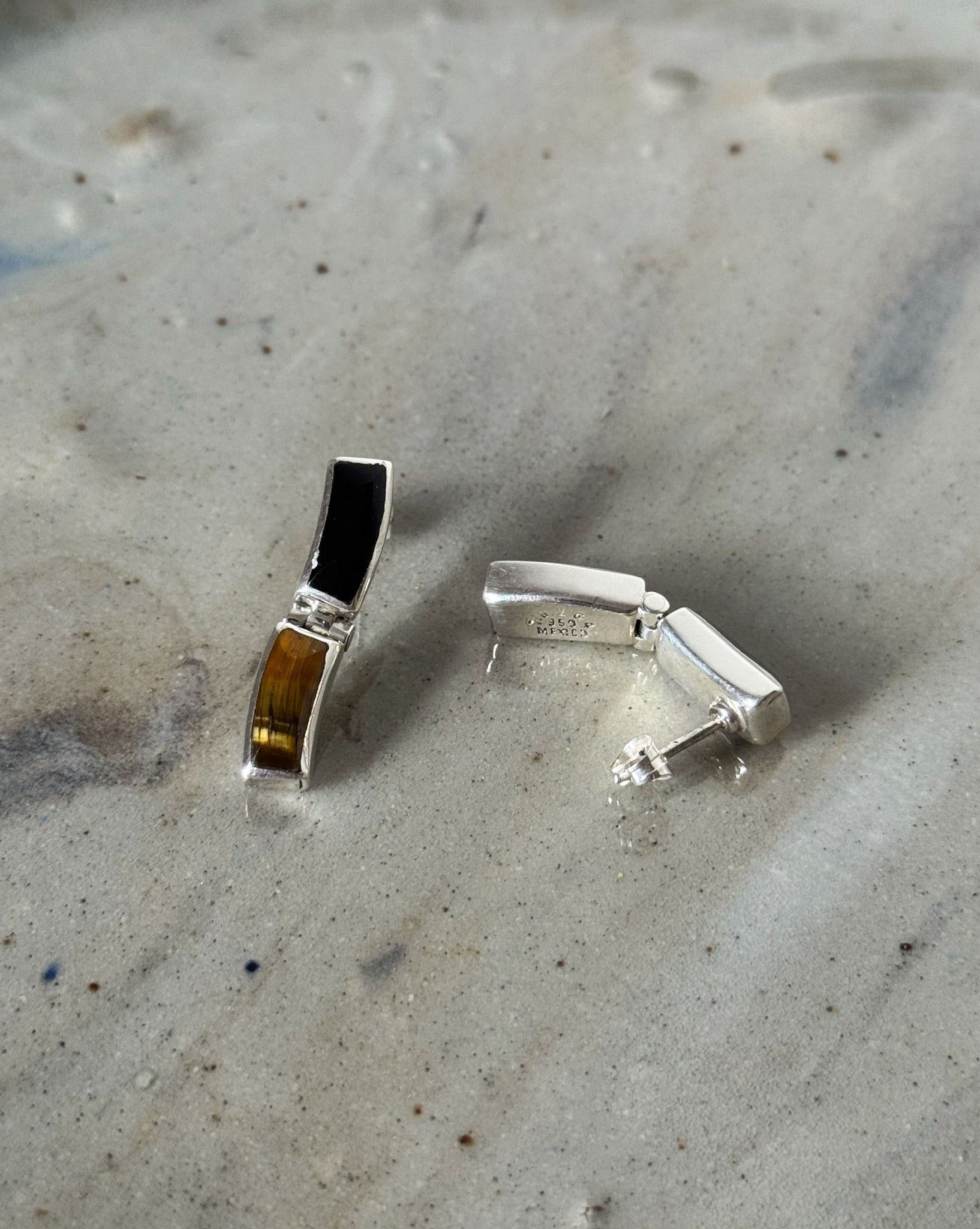 Vintage Silver Wavy Stone Earrings - Hey Jude