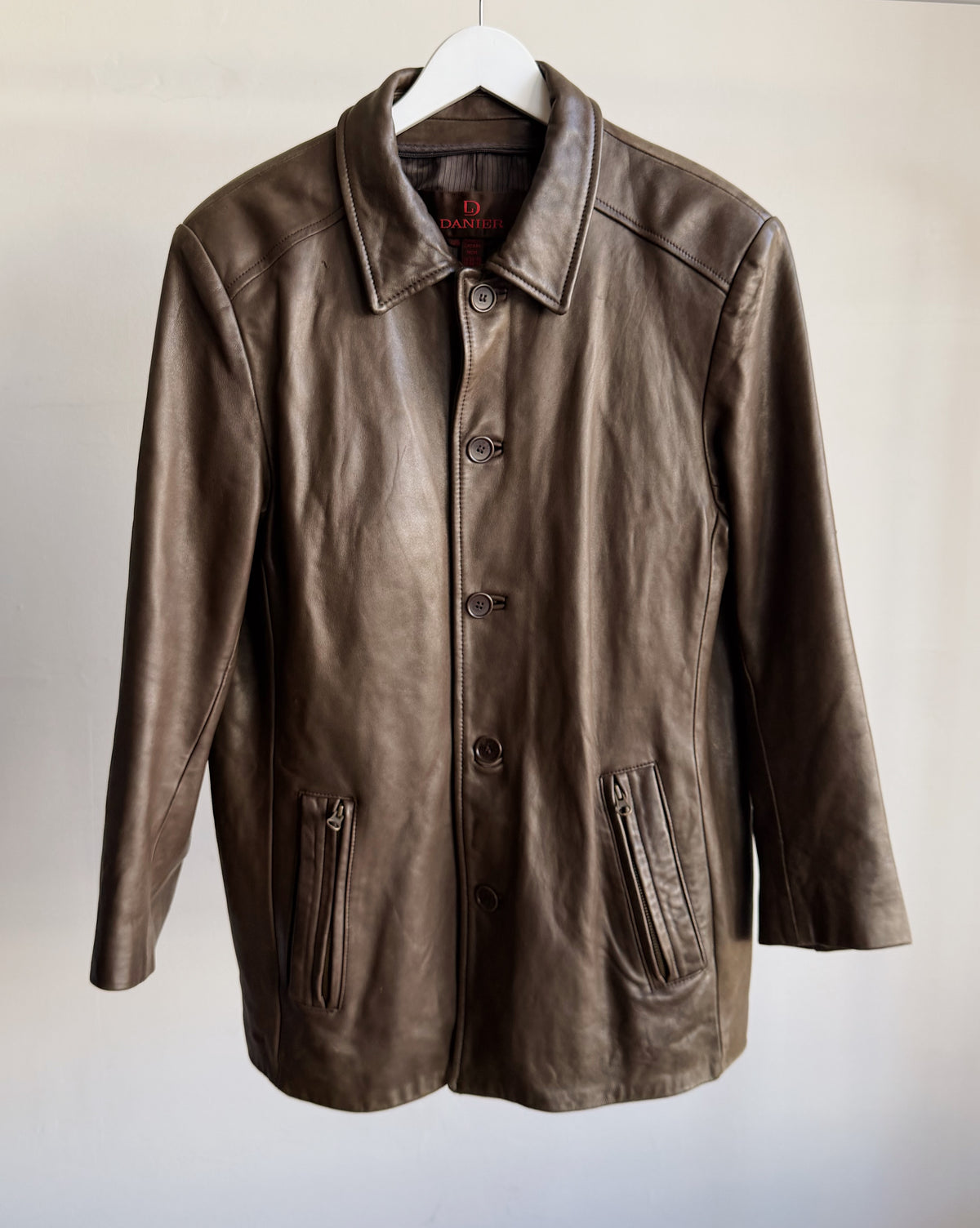 Walnut Button Front Leather Jacket