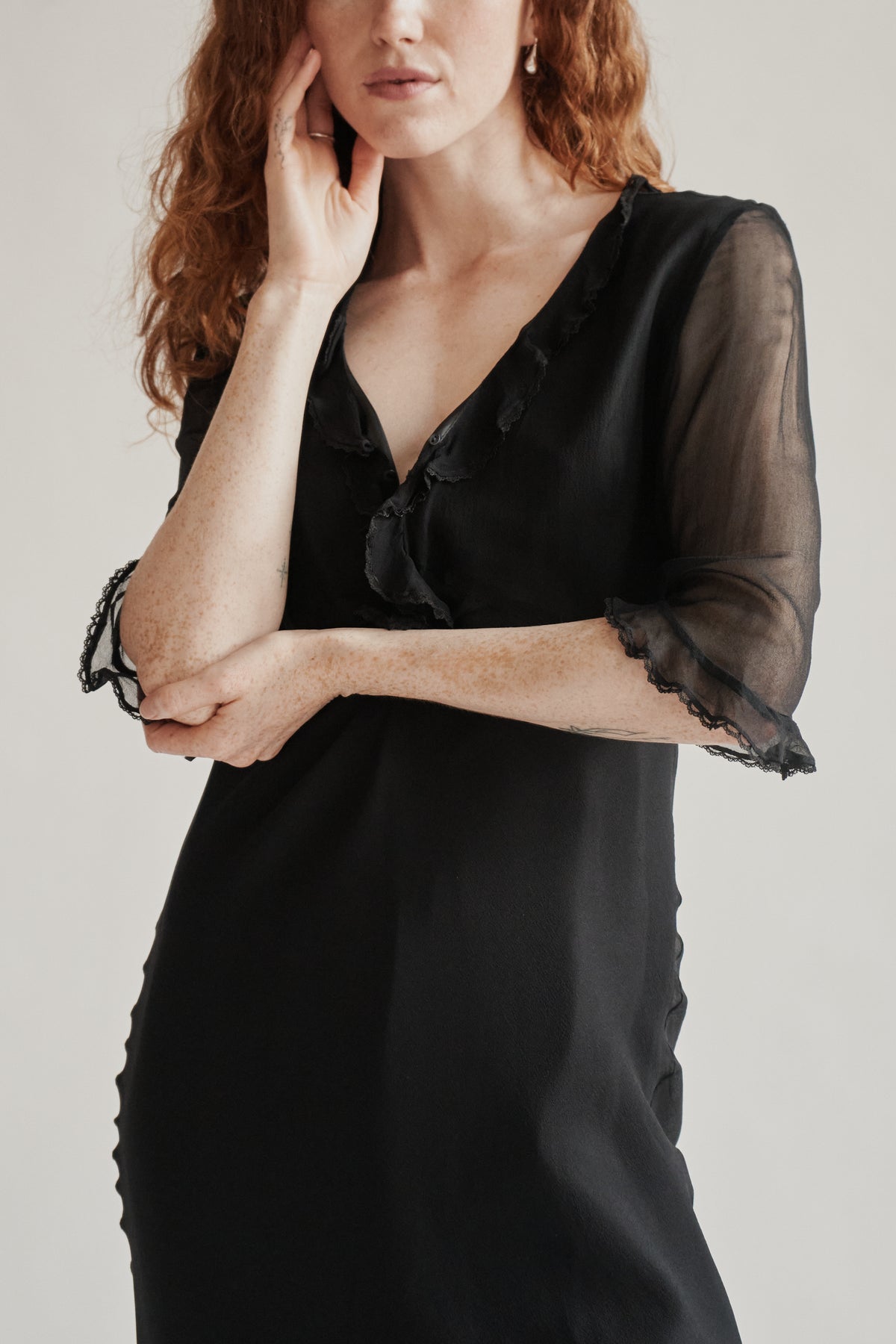 Raven Sheer Silk Ruffle Maxi Dress