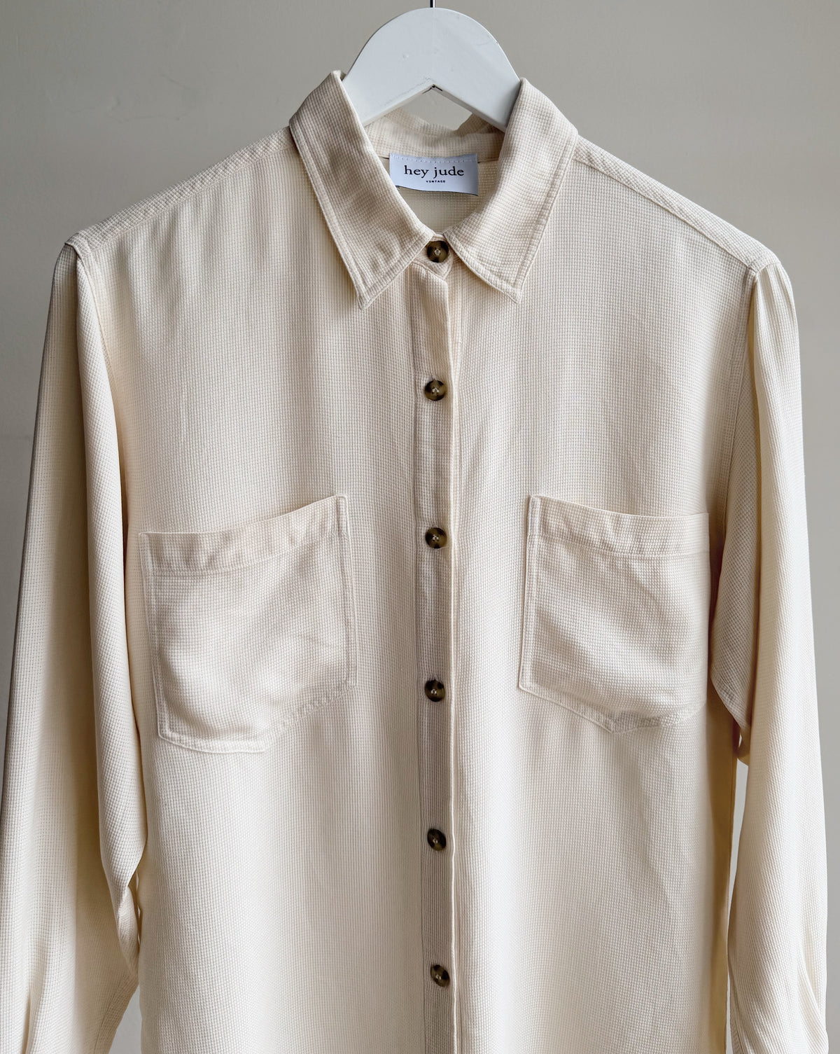 Ivory Silk Micro-Grid Pocket Blouse - Hey Jude