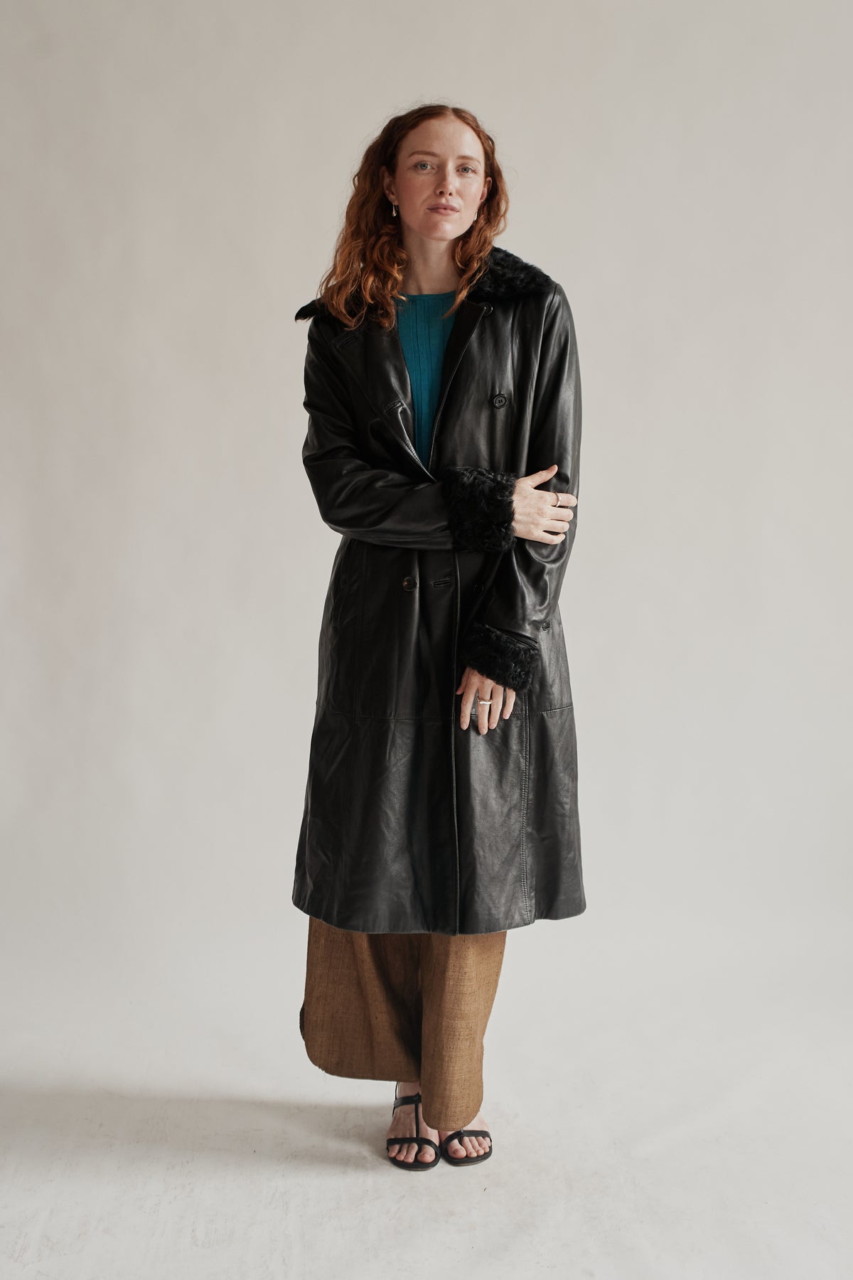 Black Lamb Leather with Fur Trench Coat - Hey Jude
