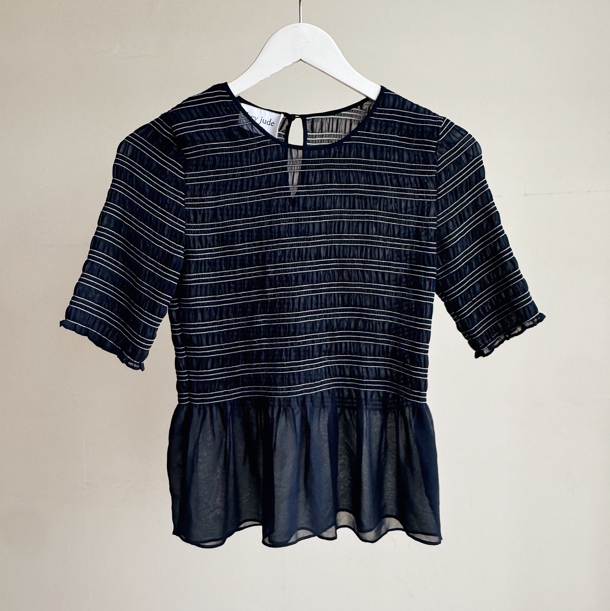 Navy Smocked Peplum Top - Hey Jude