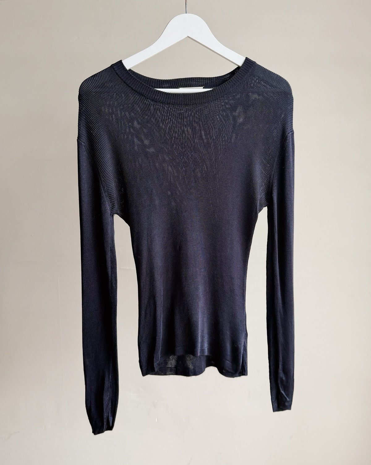 Navy Lustrous Ribbed Long Sleeve Knit - Hey Jude
