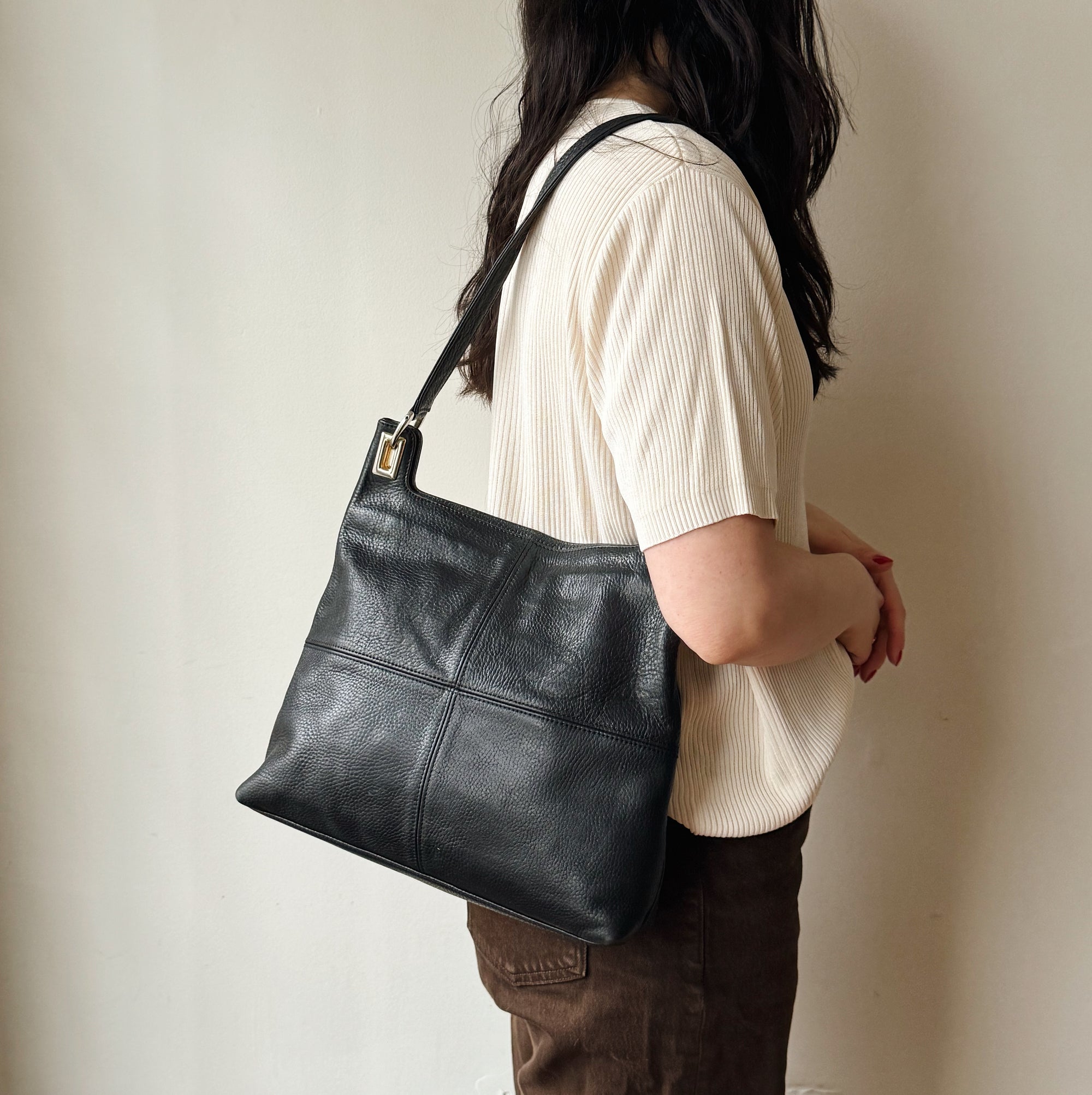 Ebony Leather Panel Shoulder Bag - Hey Jude