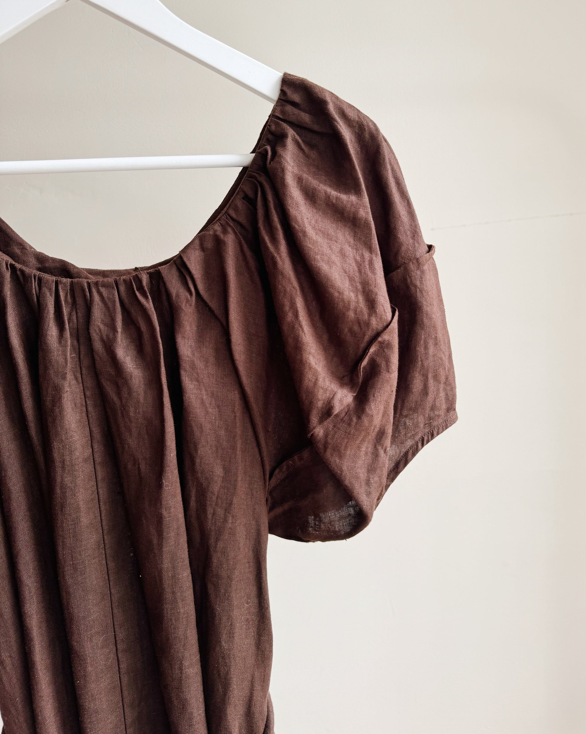 Espresso Belted Linen Maxi Dress