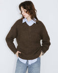 CUBIC | Alpaca Knit V-Neck Jumper in Saddle Brown