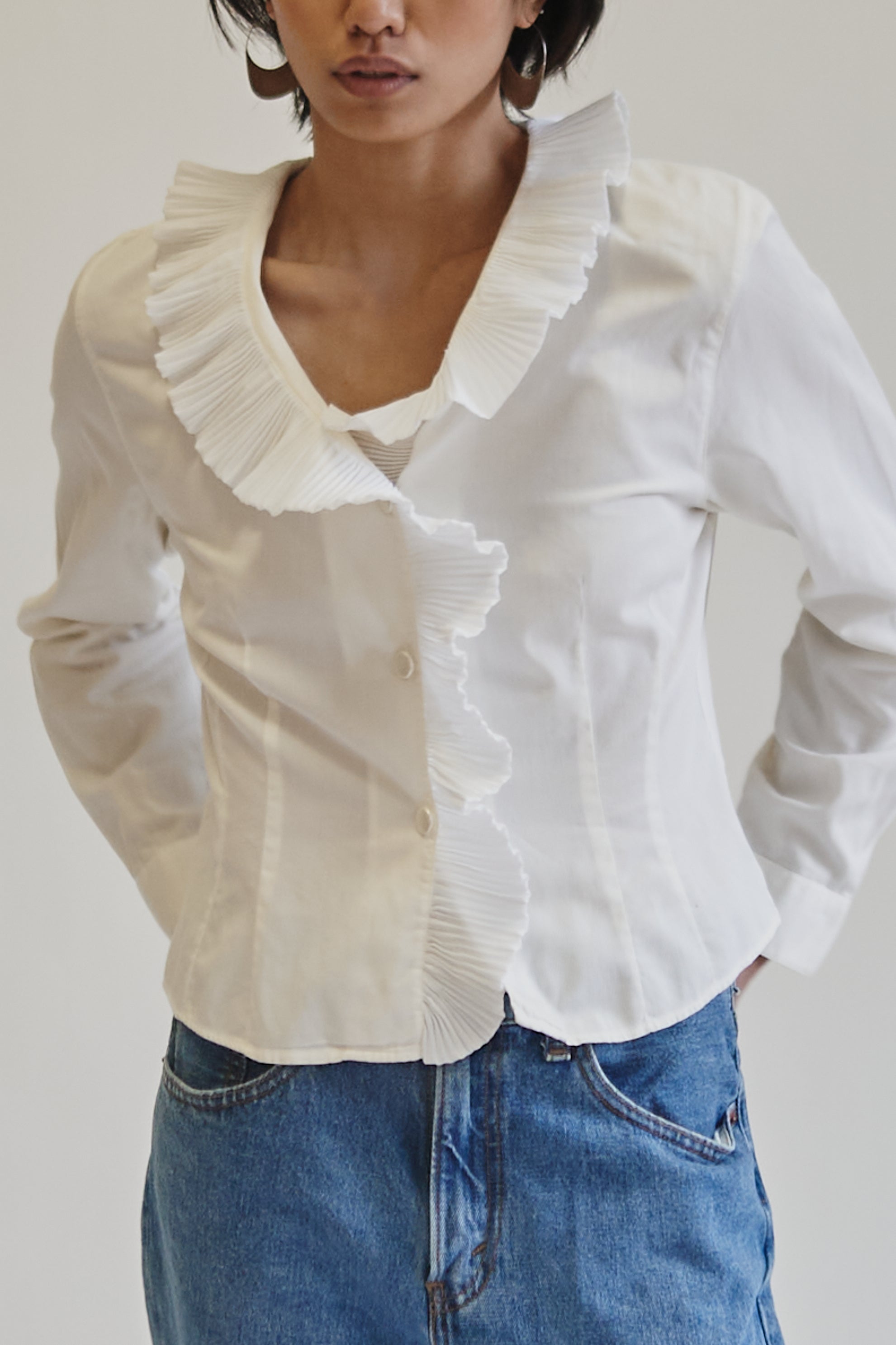White Romantic Pleated Cotton Blouse - Hey Jude