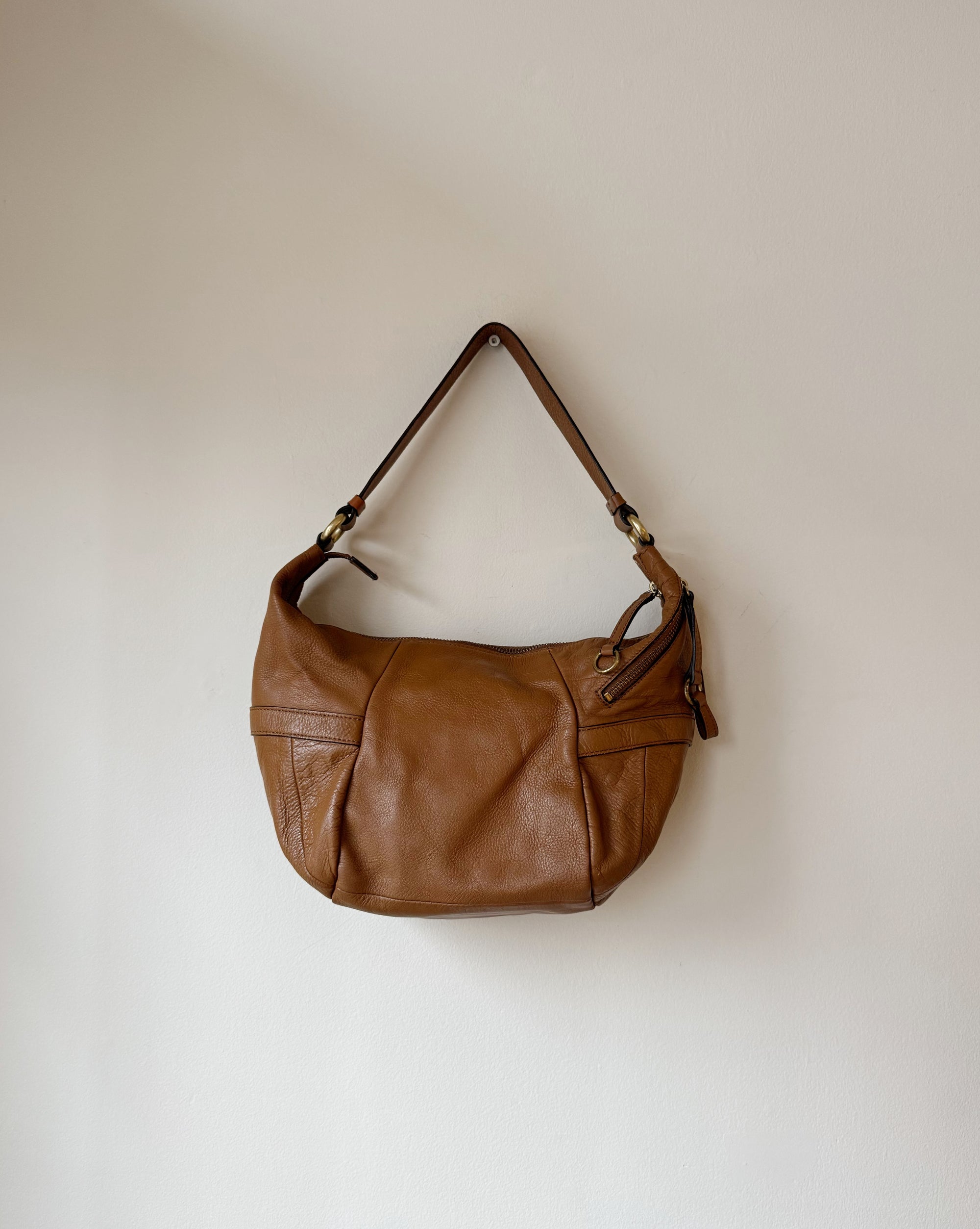 Caramel Leather Crescent Bag - Hey Jude