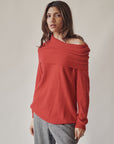 Cherry Angora Folded Cowl Neck Sweater