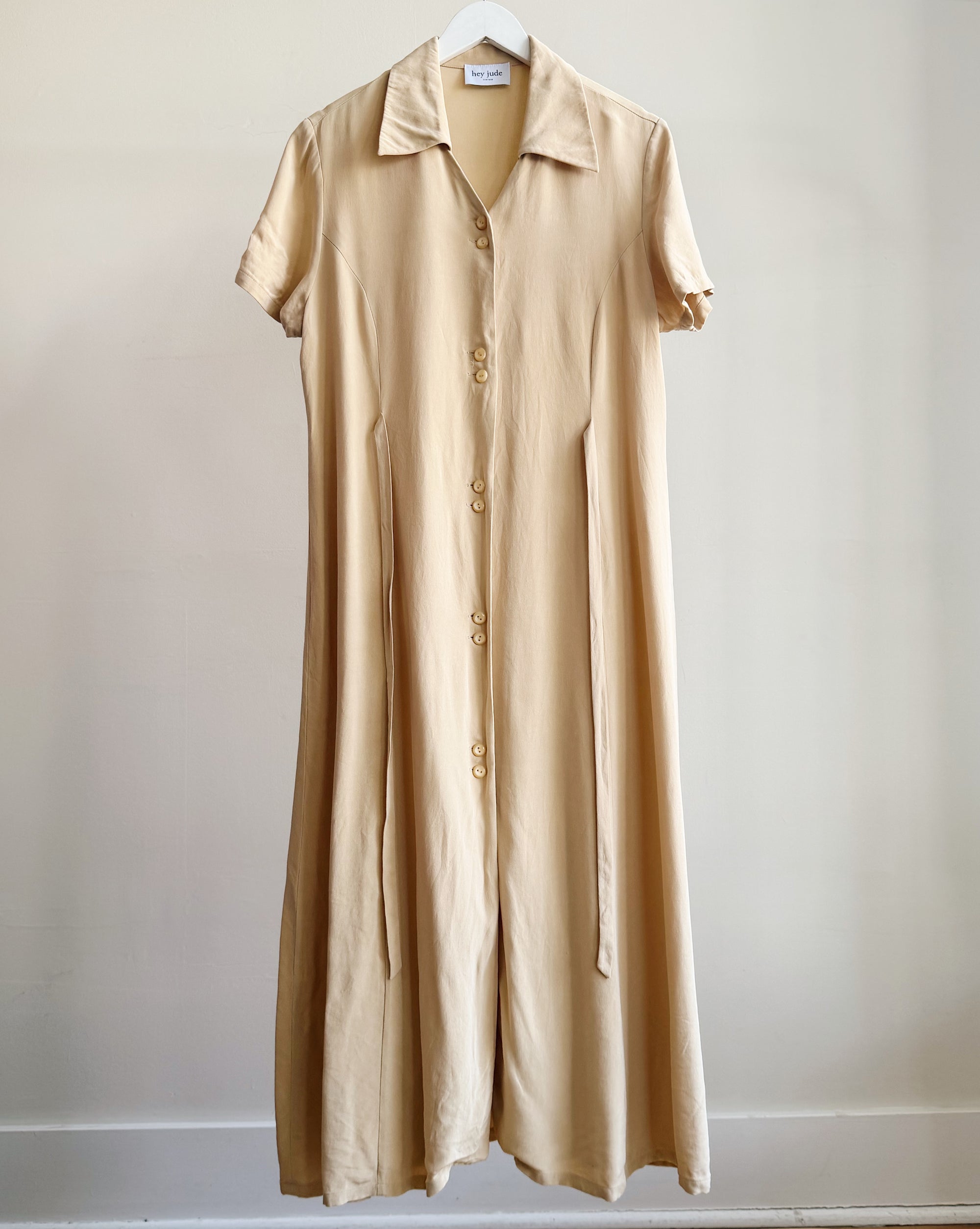 Ecru Silk Button Down Dress