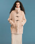 Cubic | High Collar Furry Wool Coat in Antique White
