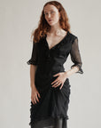 Raven Sheer Silk Ruffle Maxi Dress