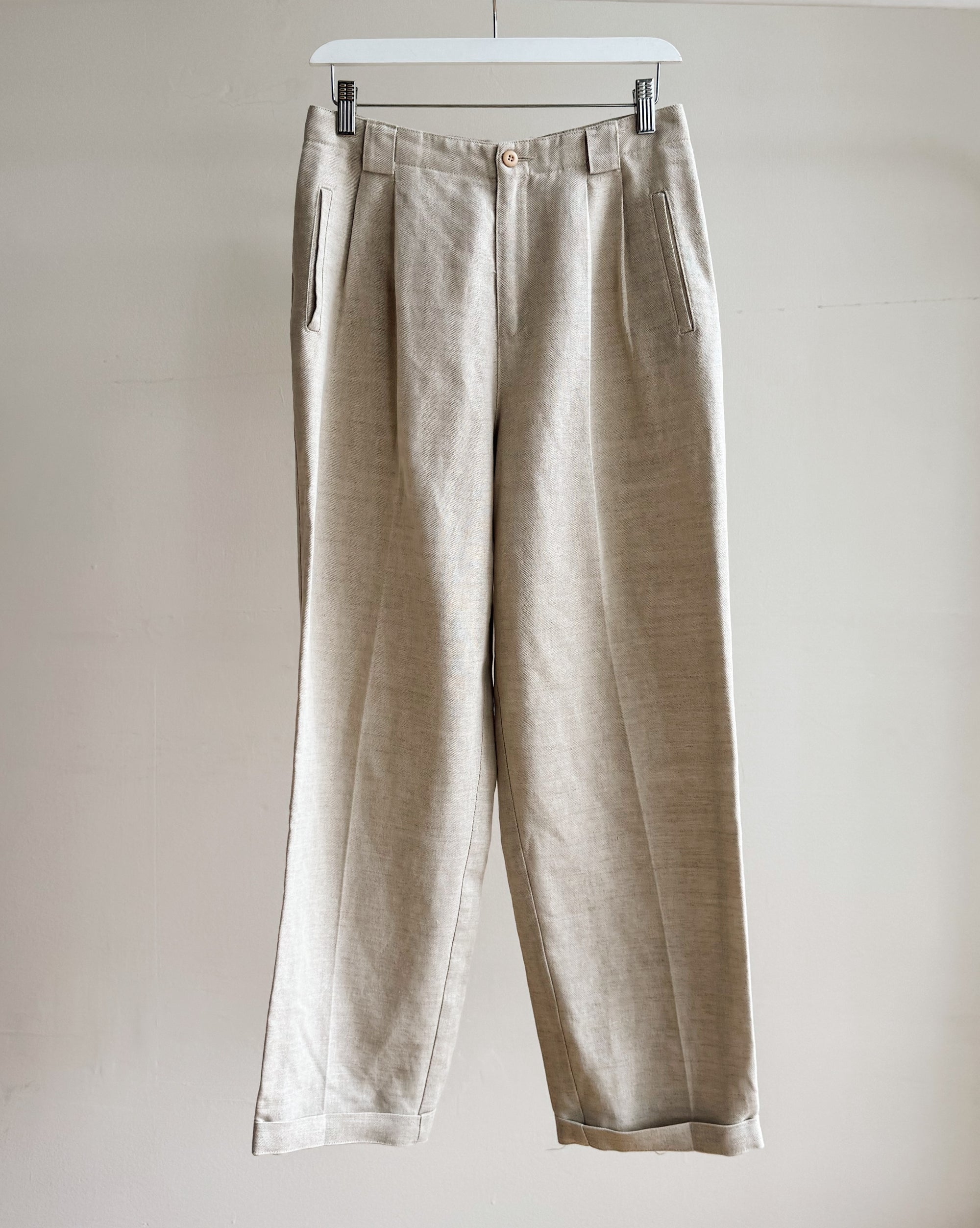 Oat Linen Cuffed Tailored Trousers