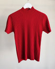 Ruby Red Silk Short Sleeve Ribbed Knit