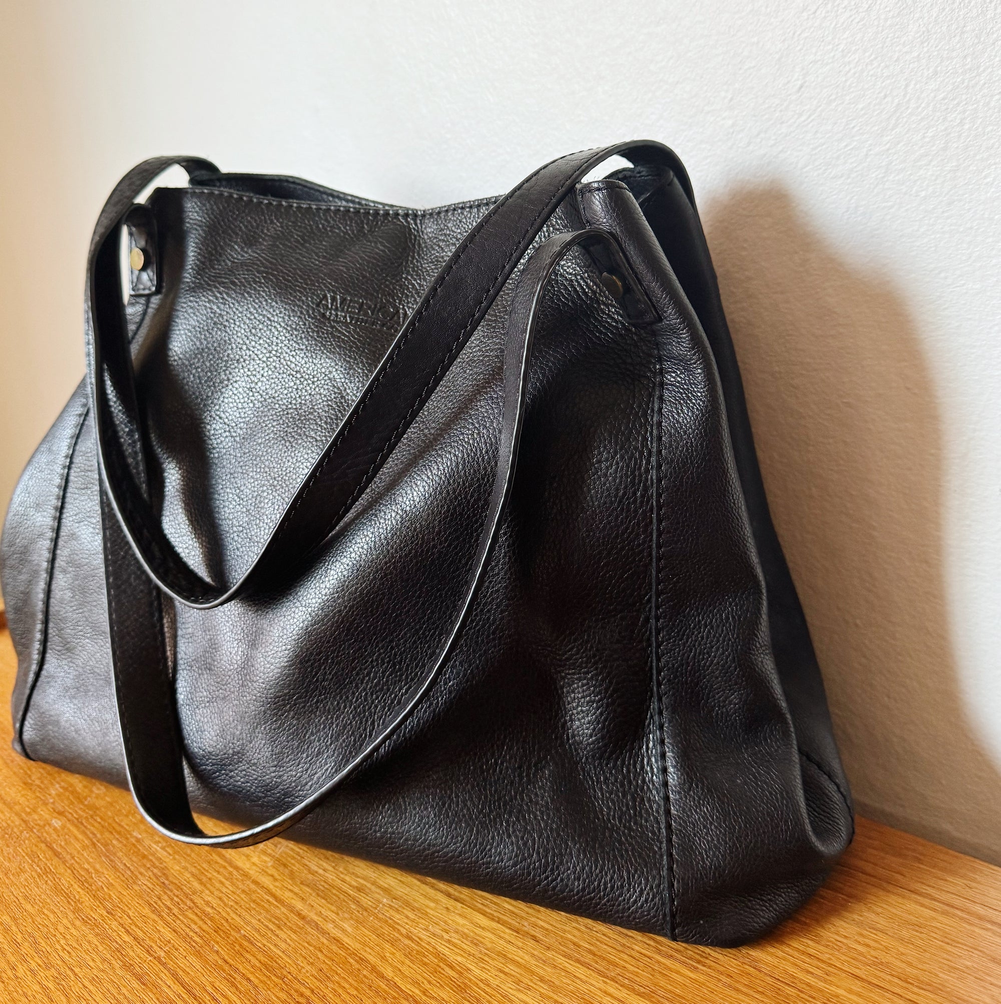 Black Pebbled Leather Shoulder Bag - Hey Jude