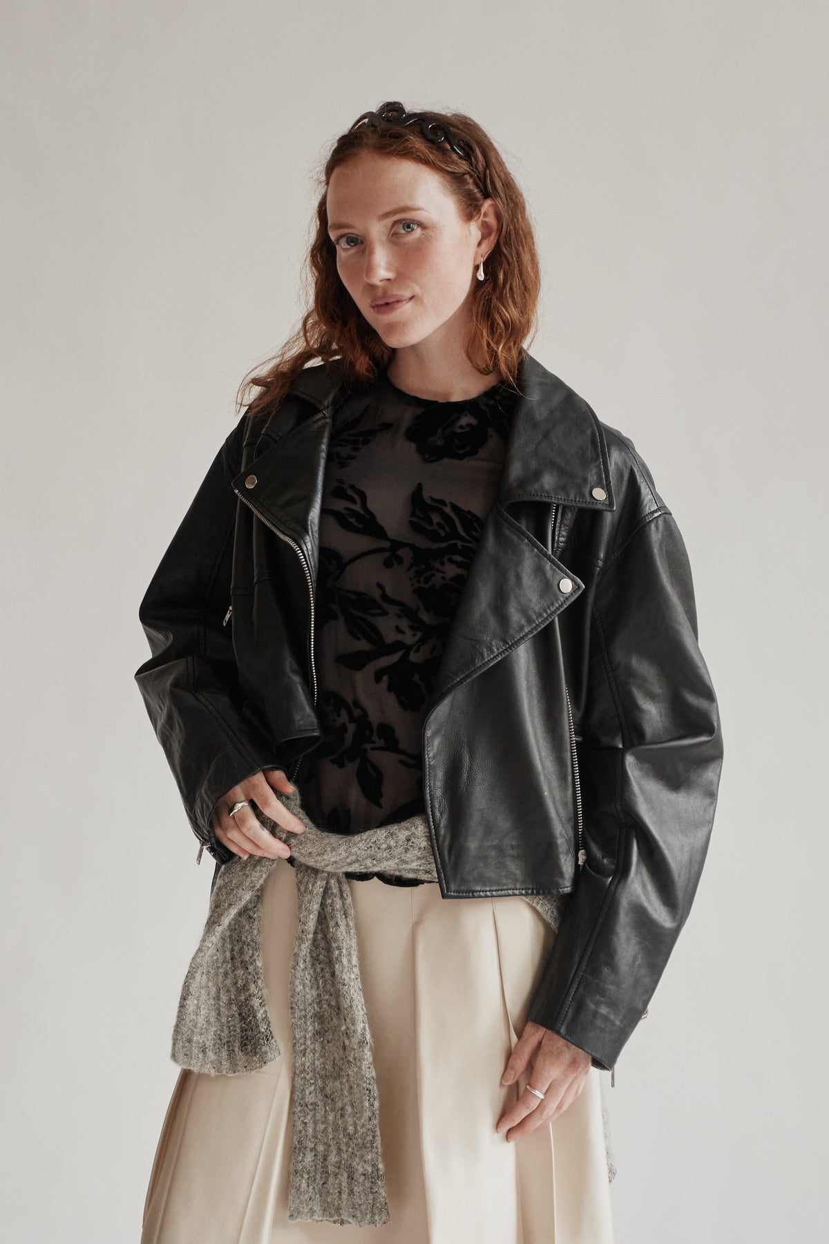 Black Lamb Leather Cropped Moto Jacket