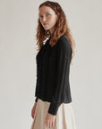 Black Sheer Silk Ruffle Blouse