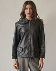 Navy Leather Whip Stitch Jacket