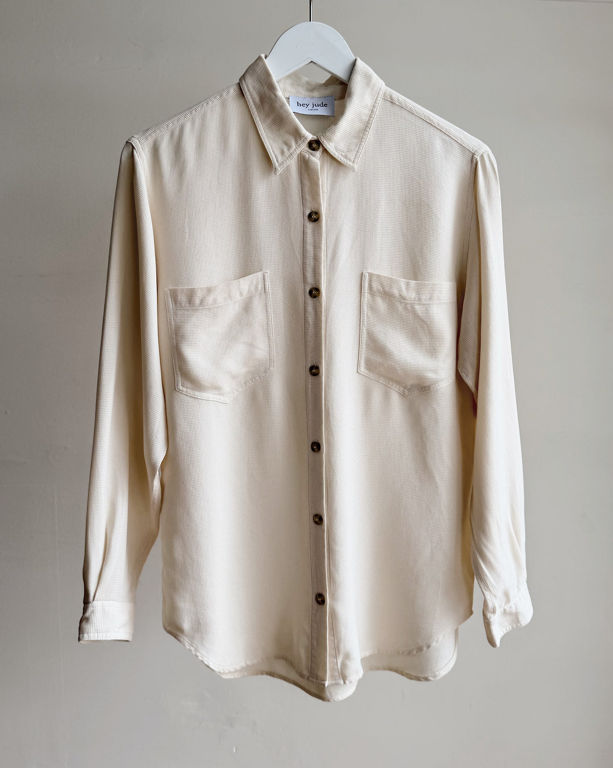 Ivory Silk Micro-Grid Pocket Blouse - Hey Jude
