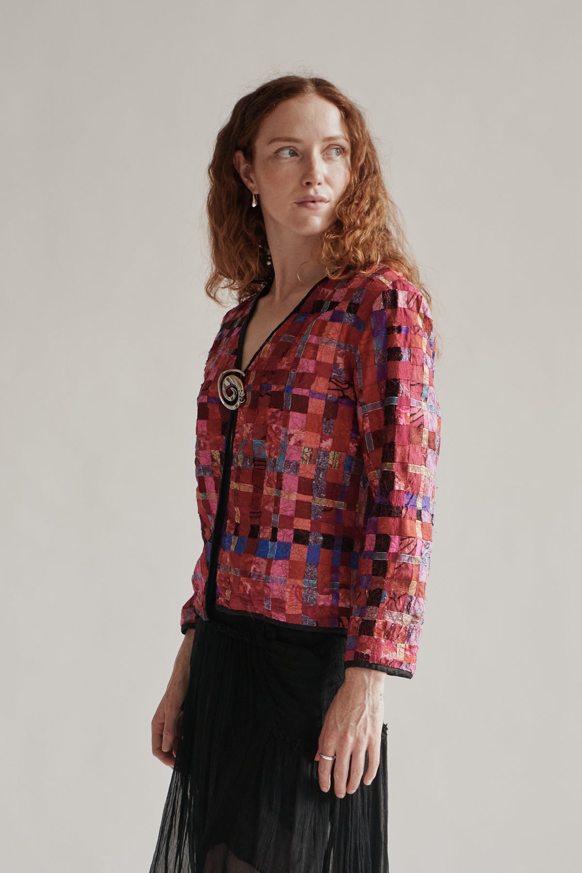 Fuchsia Tonal Silk Patchwork Jacket