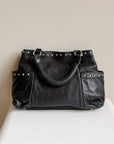 Onyx Studded Leather Shoulder Satchel