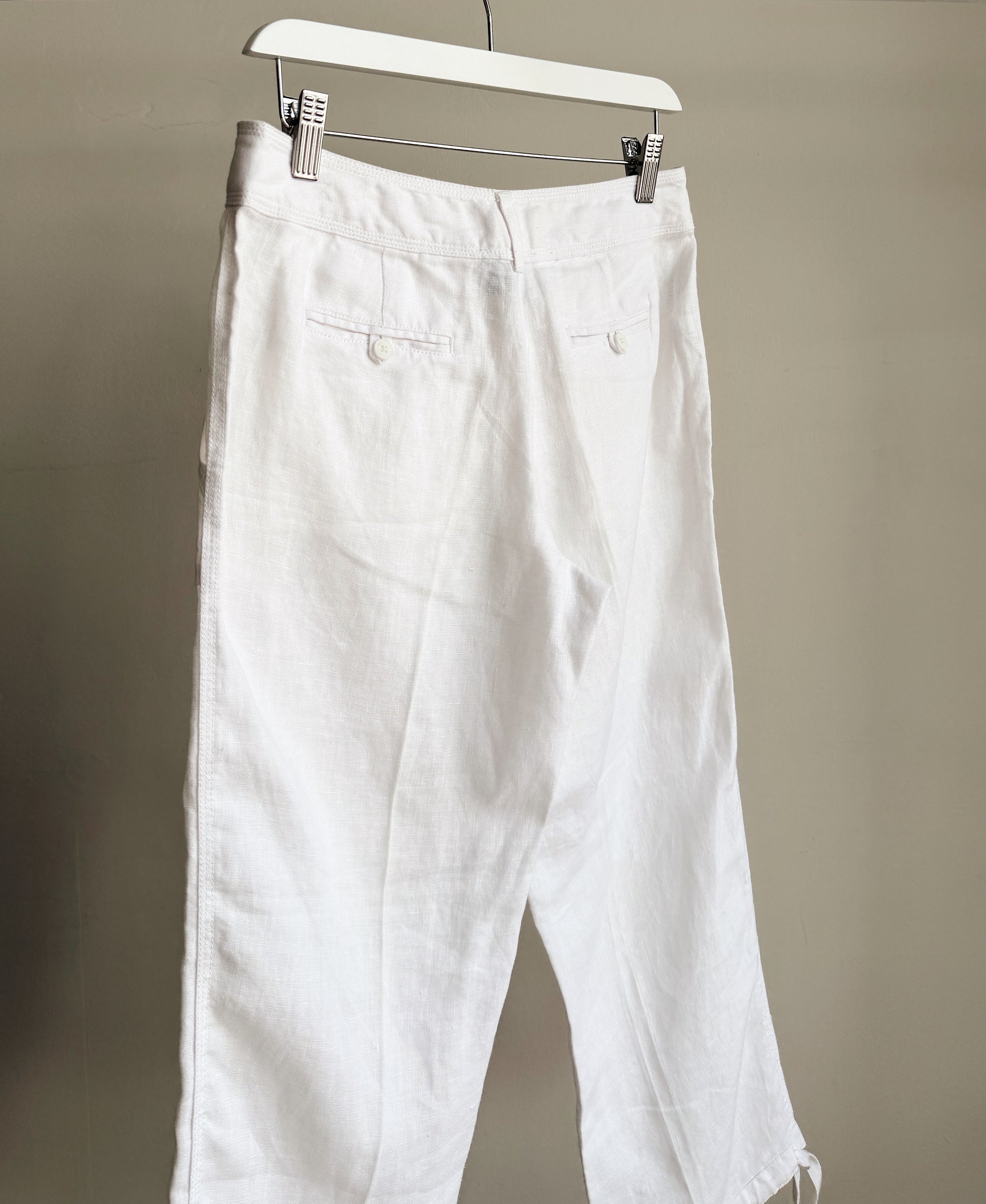 White Linen Tie-Hem Capris
