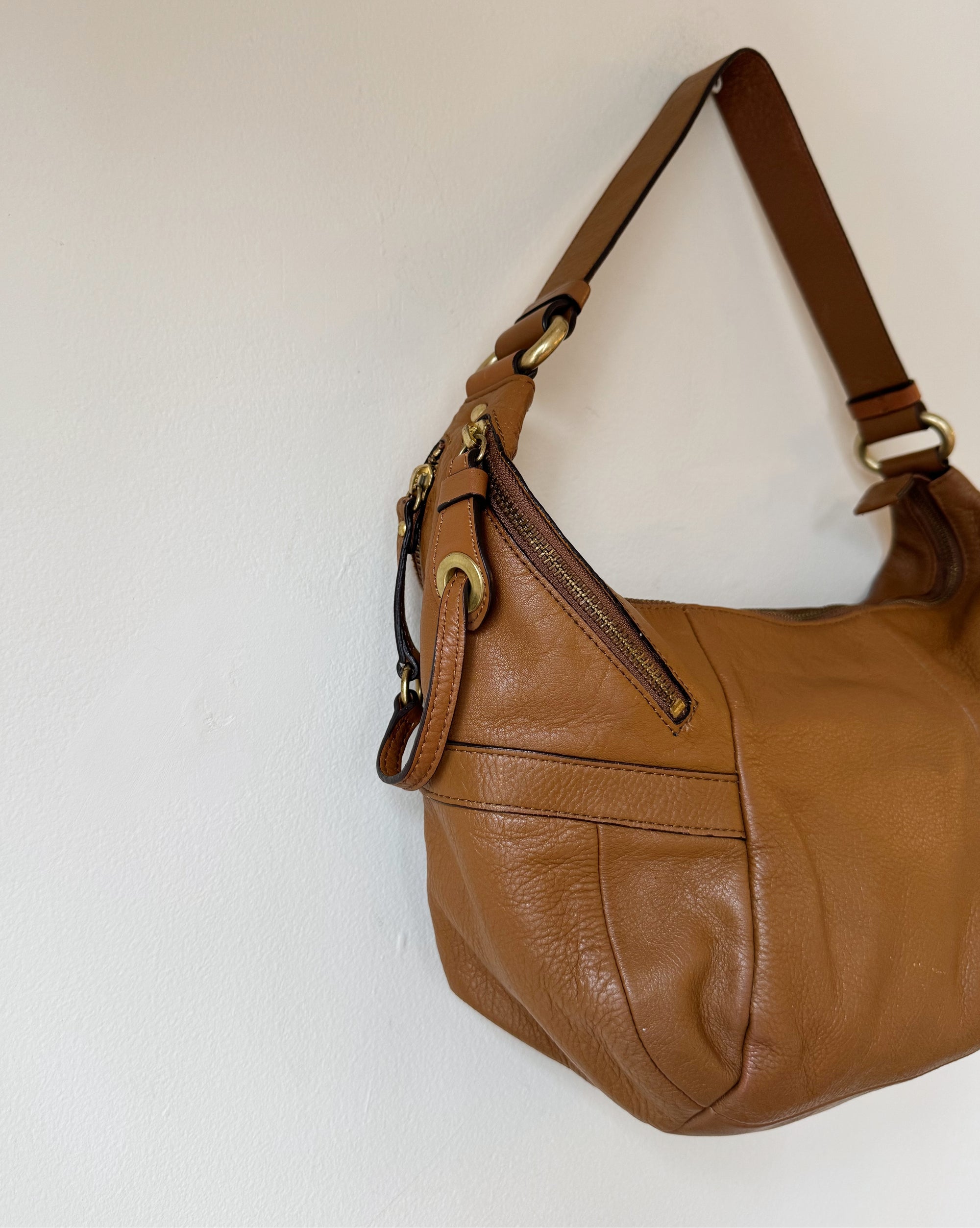 Caramel Leather Crescent Bag - Hey Jude