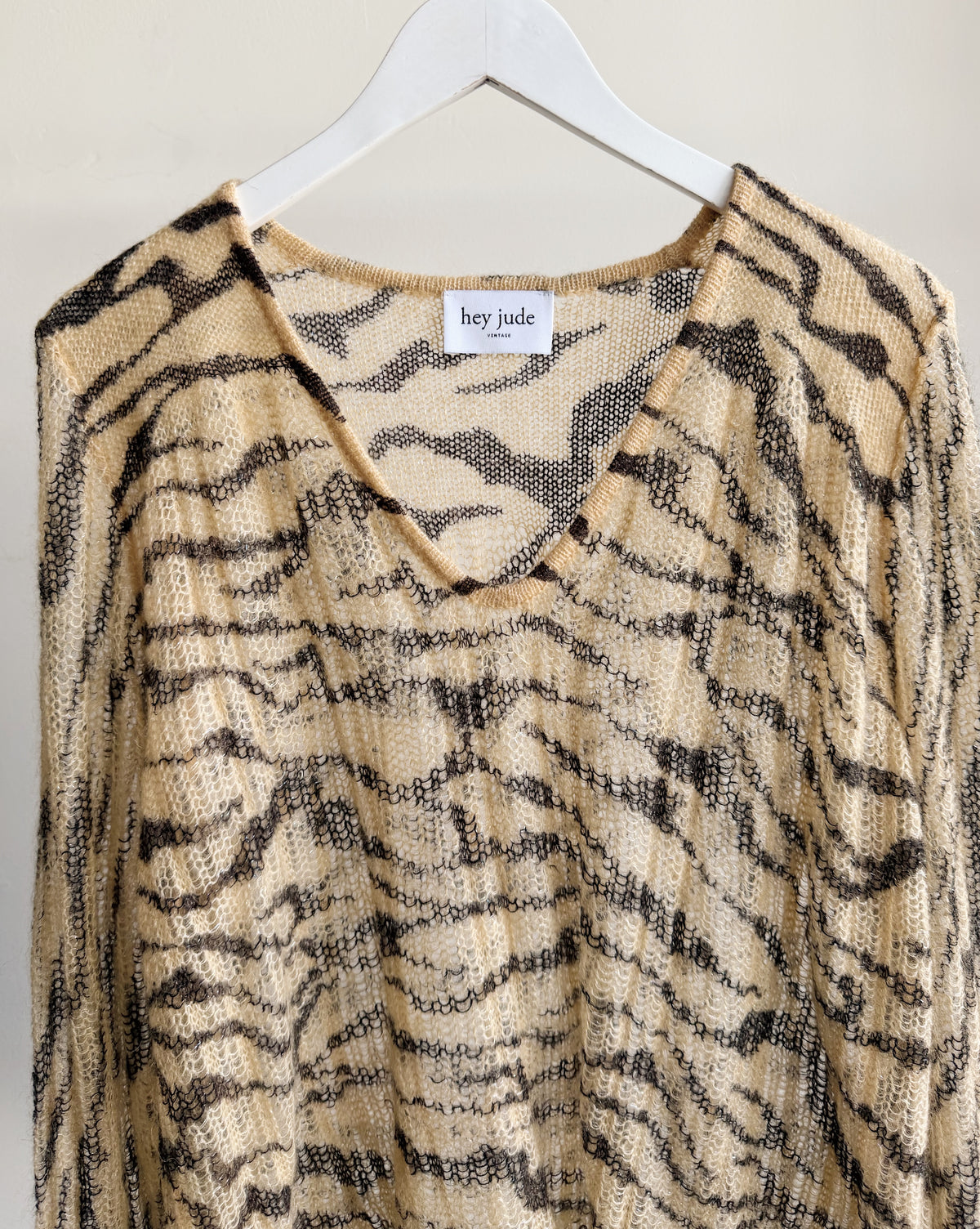 Zebra Print Mohair V-neck Knit