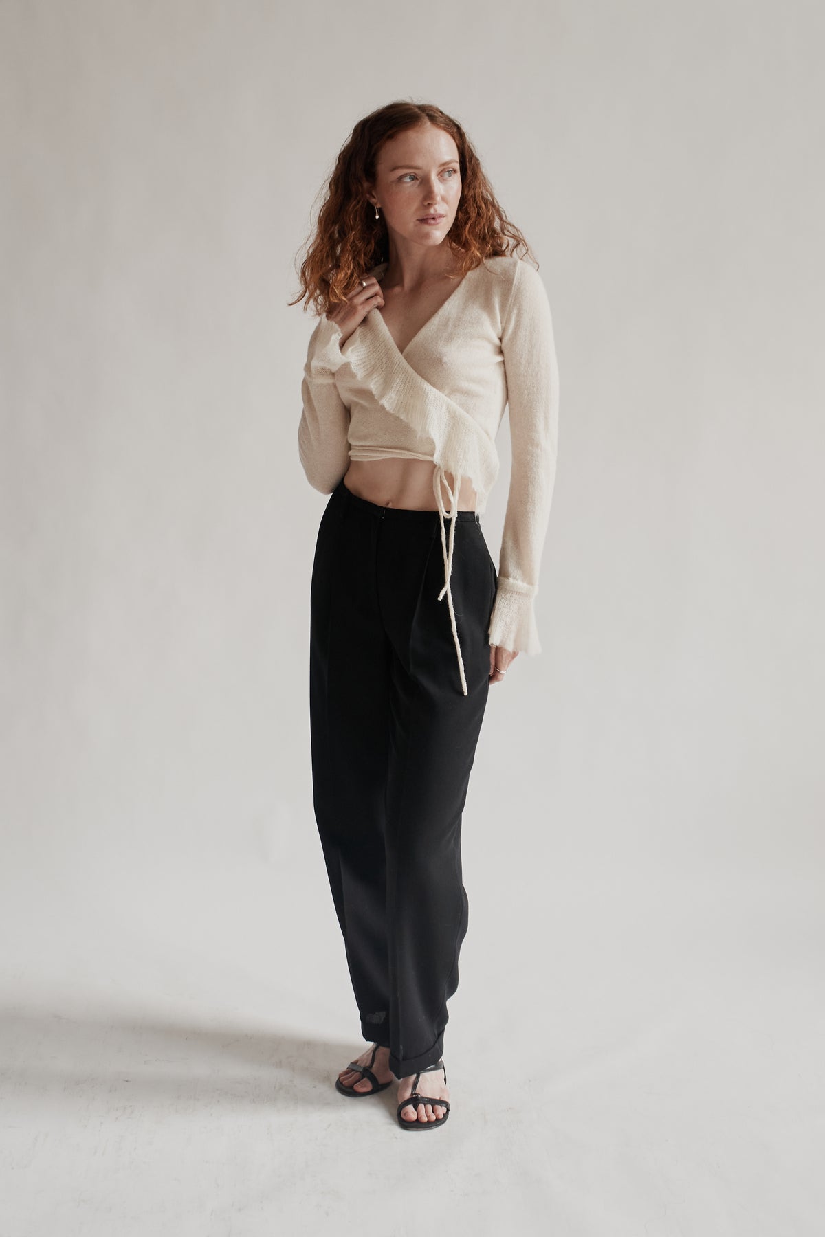 Cream Alpaca + Wool Ruffled Wrap Top