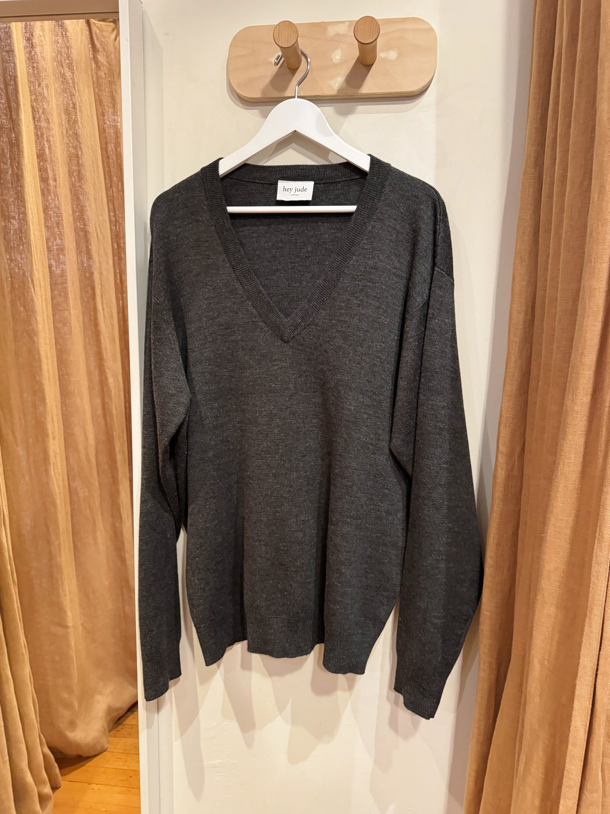 Charcoal Oversized V-Neck Pullover - Hey Jude