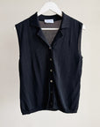 Black Button-Up Silk Knit Vest