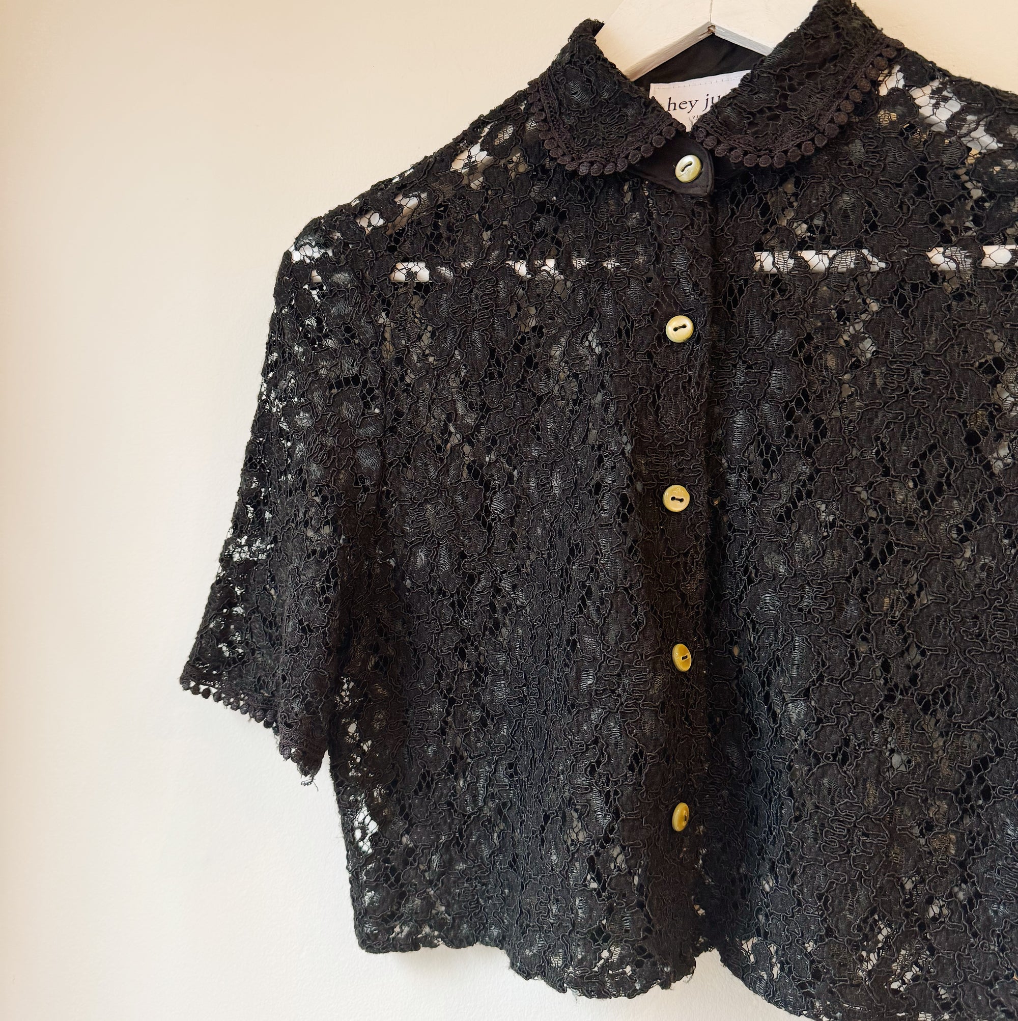 Black Lace Cropped Blouse