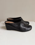 Black Leather Wedge Mules | Size 36