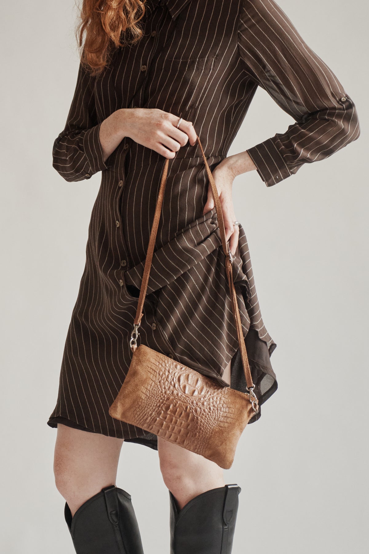 Croc Embossed Suede Mini Crossbody