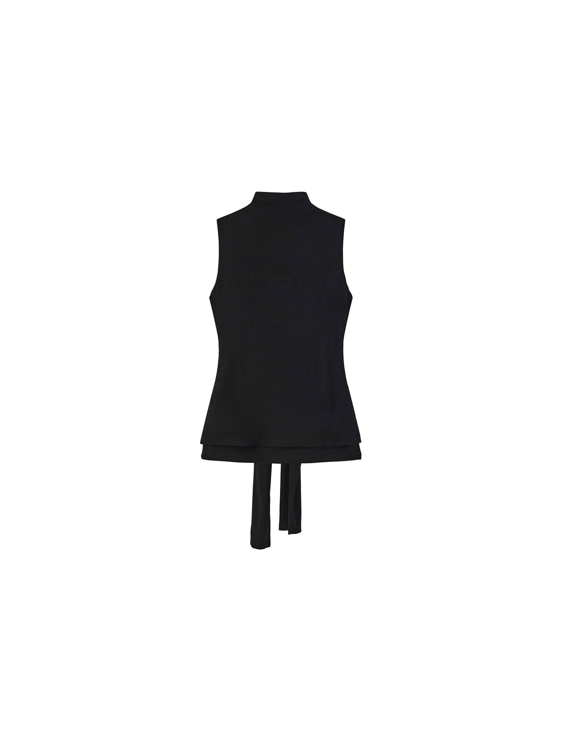 Cubic | Modal Sleeveless Tie Mock Neck Top in Black