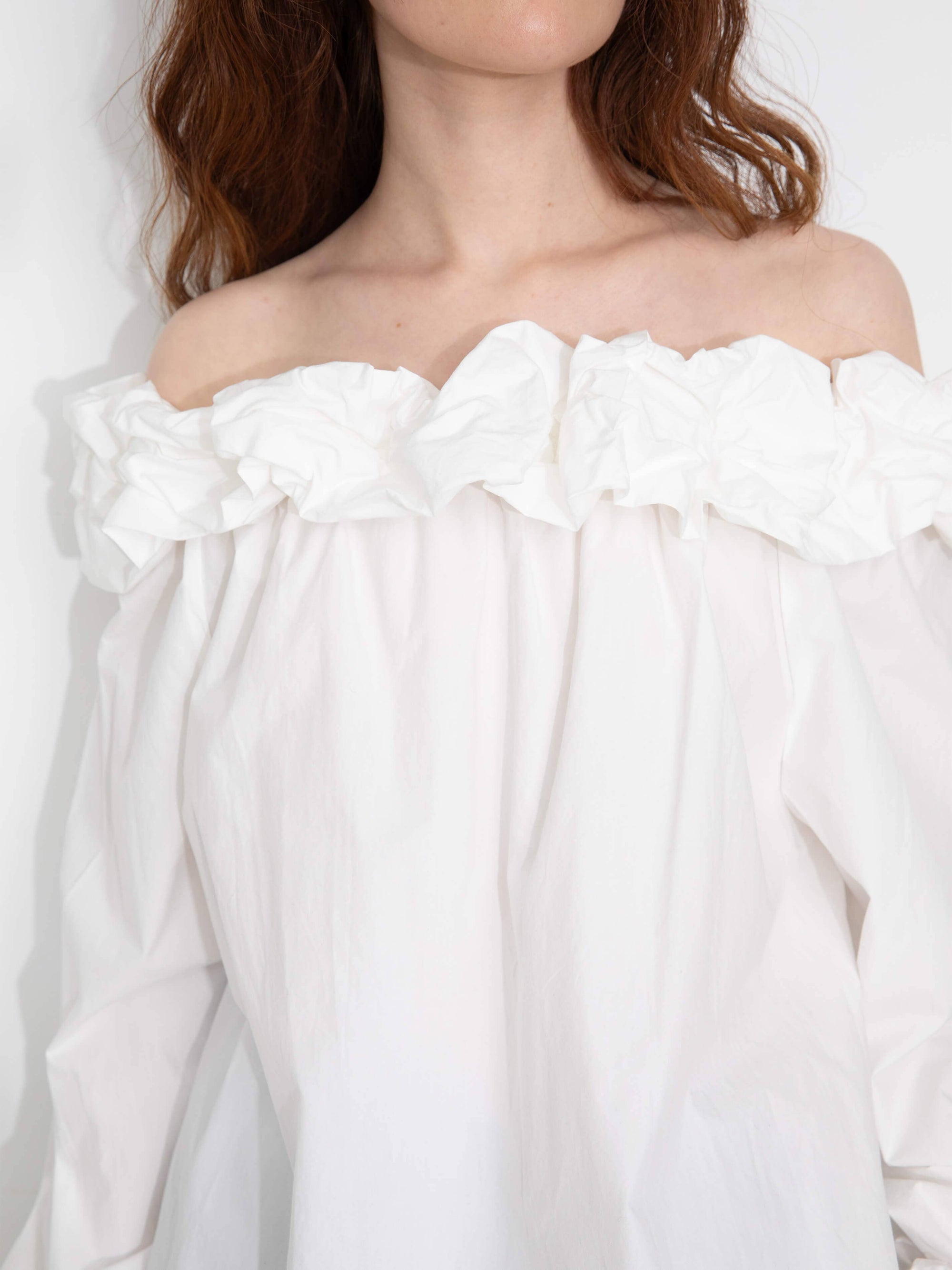 CUBIC - 3D Ruffle Collar Long Sleeve Cotton Blouse: White / UN - Hey Jude