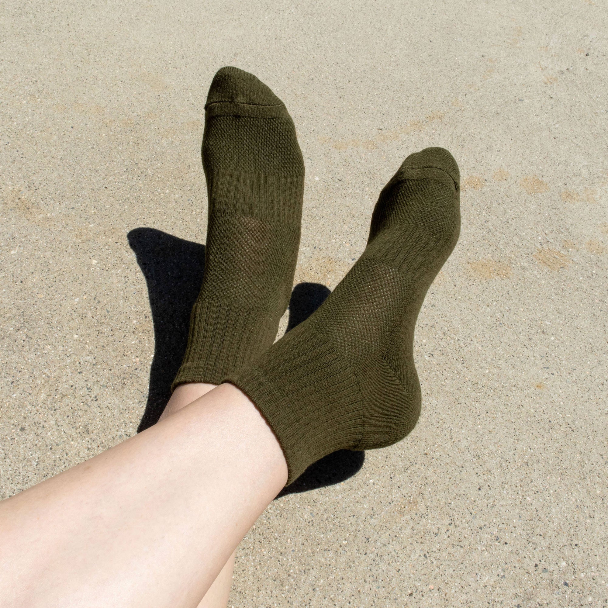 Bondoodle - Short Ribbed Sport Ankle Socks in Khaki Green - Hey Jude
