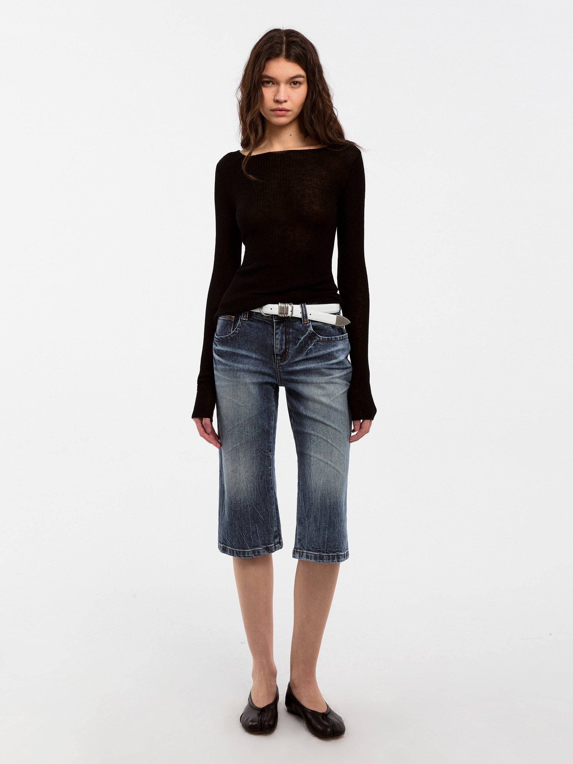 CUBIC - CUBIC Washed Denim Knee-Length Shorts: Blue / S - Hey Jude