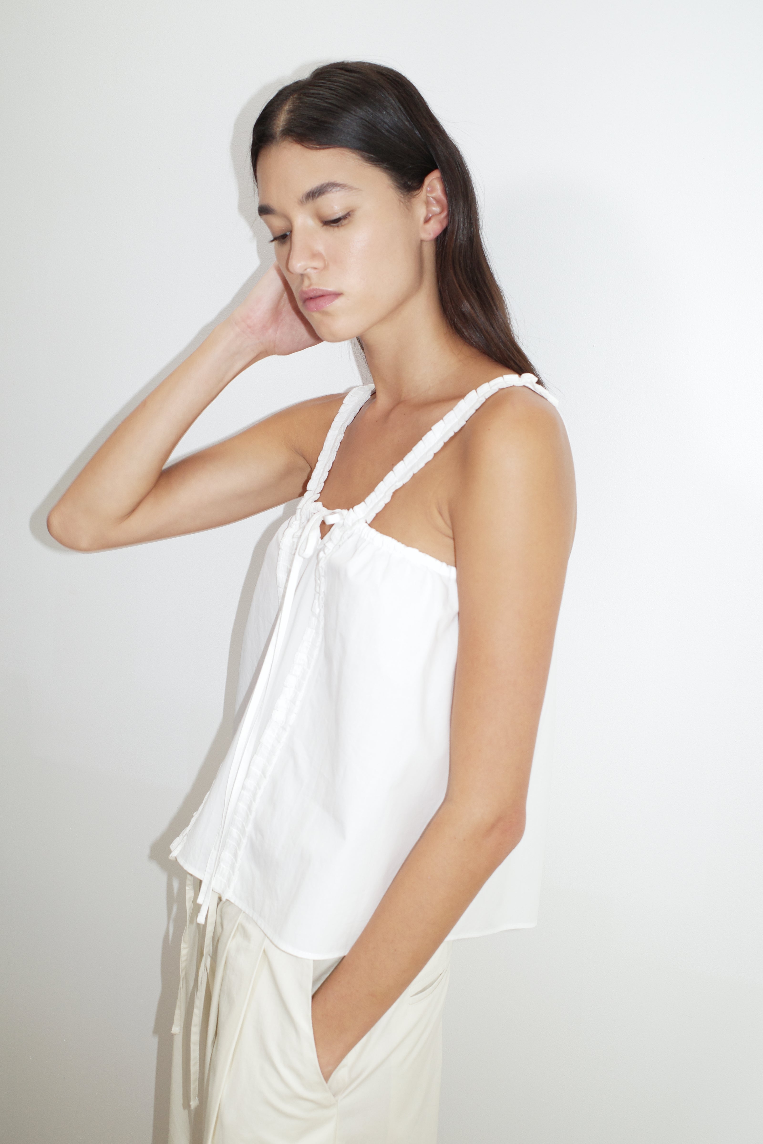 Deiji Studios | Ruffle Strap Top in White – Hey Jude