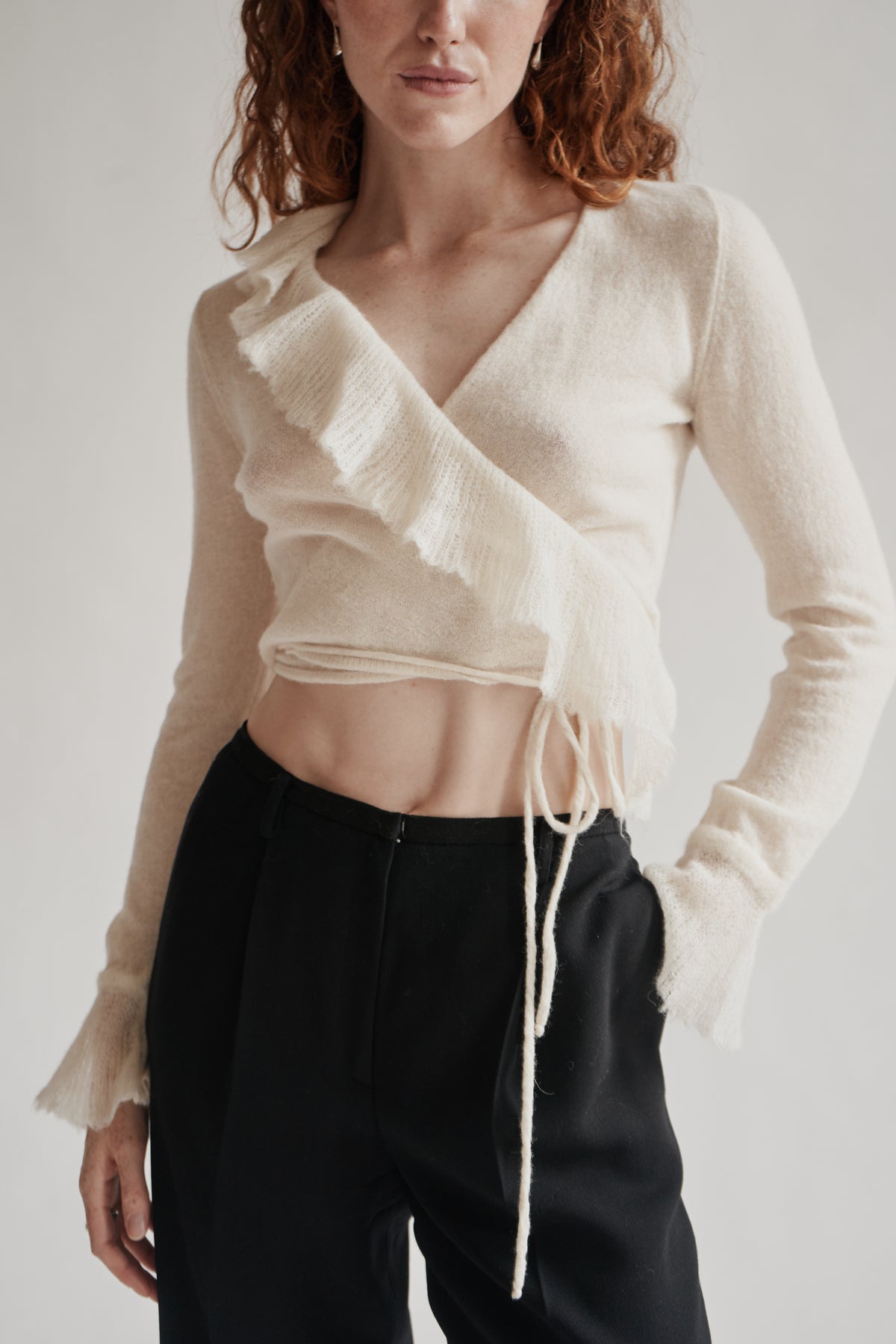 Cream Alpaca + Wool Ruffled Wrap Top