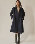 Navy Wool A-line Coat