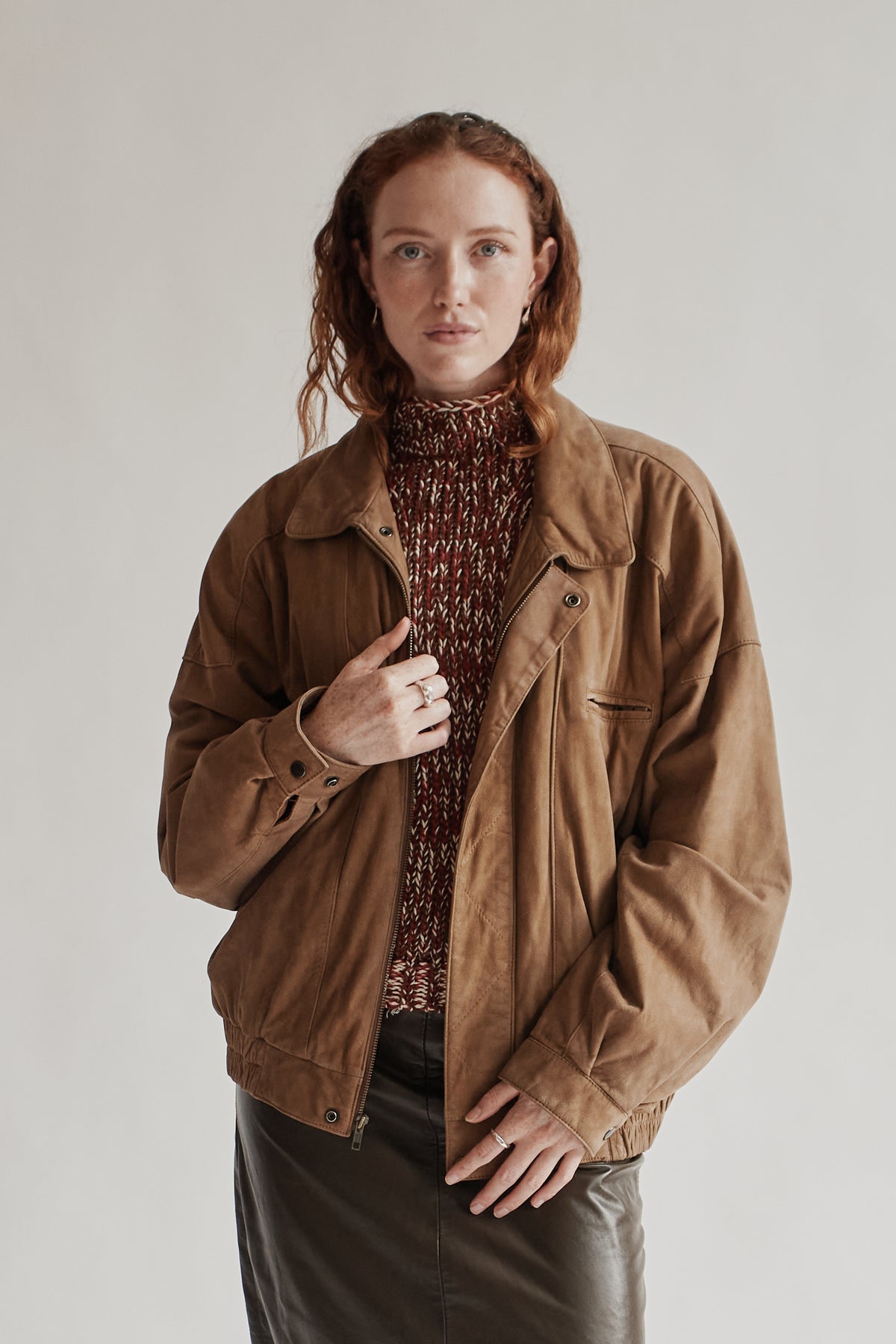 Toast Sueded Leather Bomber