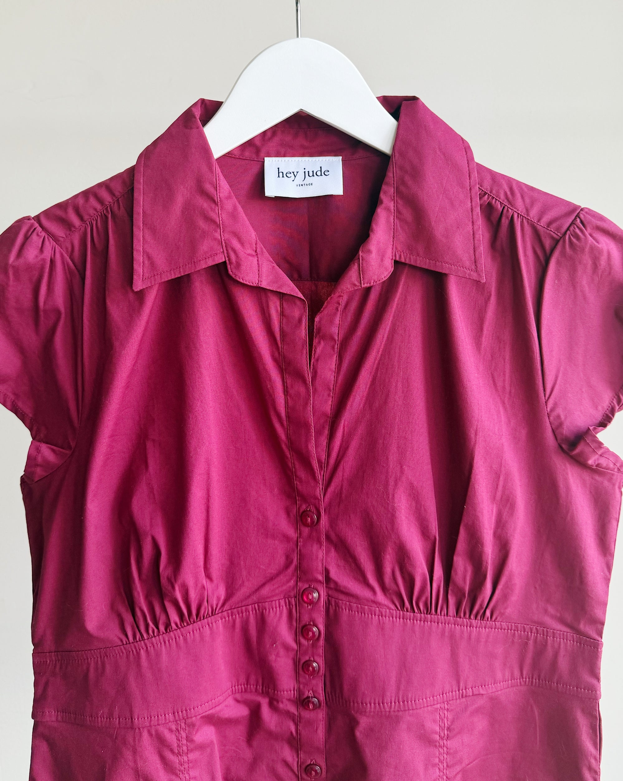 Berry Cotton Puff Sleeve Blouse