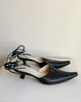 Black Leather Lace Up Kitten Heels | Size 38