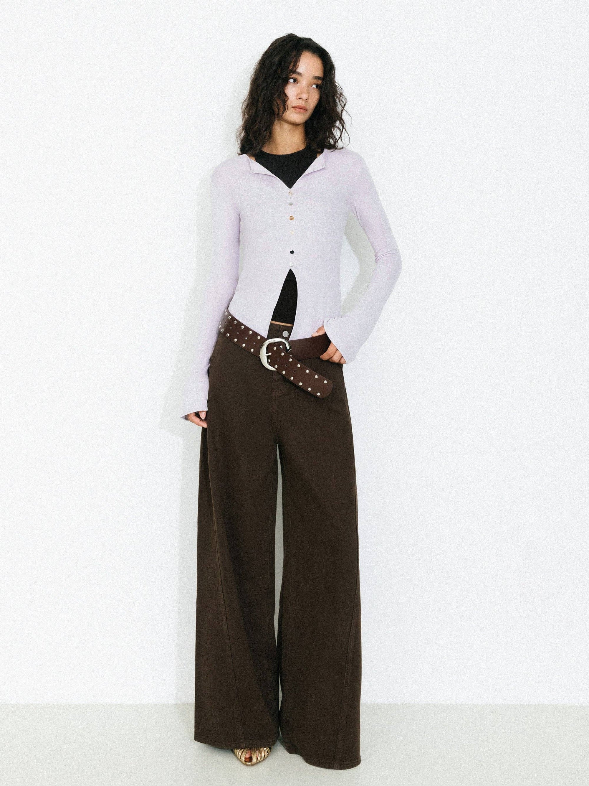 Cubic | V-Neck Slim-Fit Knit Top in Lilac