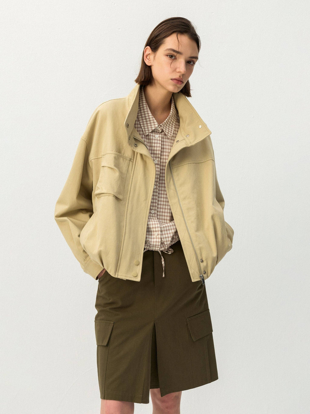Cubic | Utility Funnel Jacket in Khaki