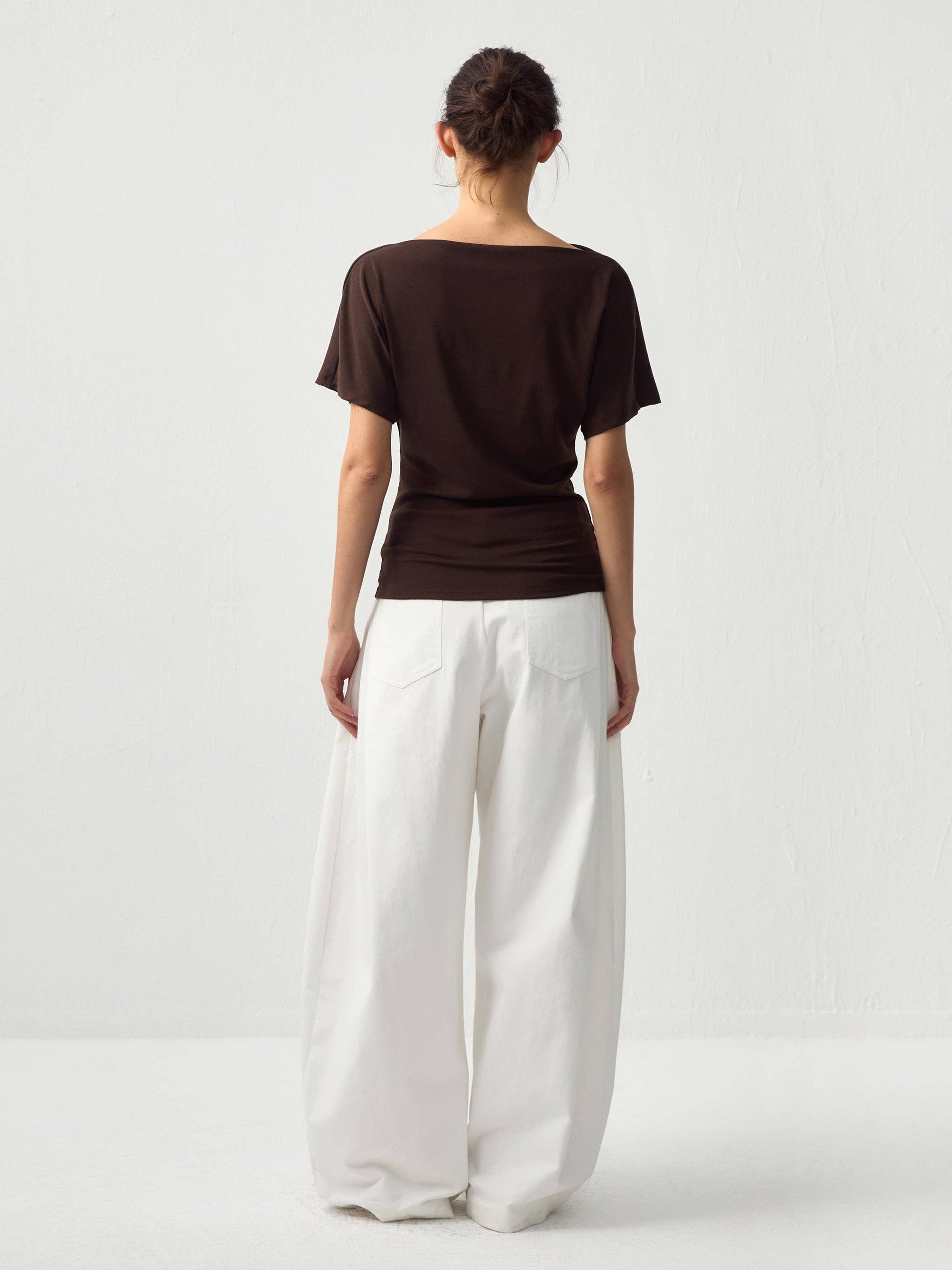 CUBIC - CUBIC Lyocell Blend Off-Shoulder Fitted Top: Brown / UN - Hey Jude