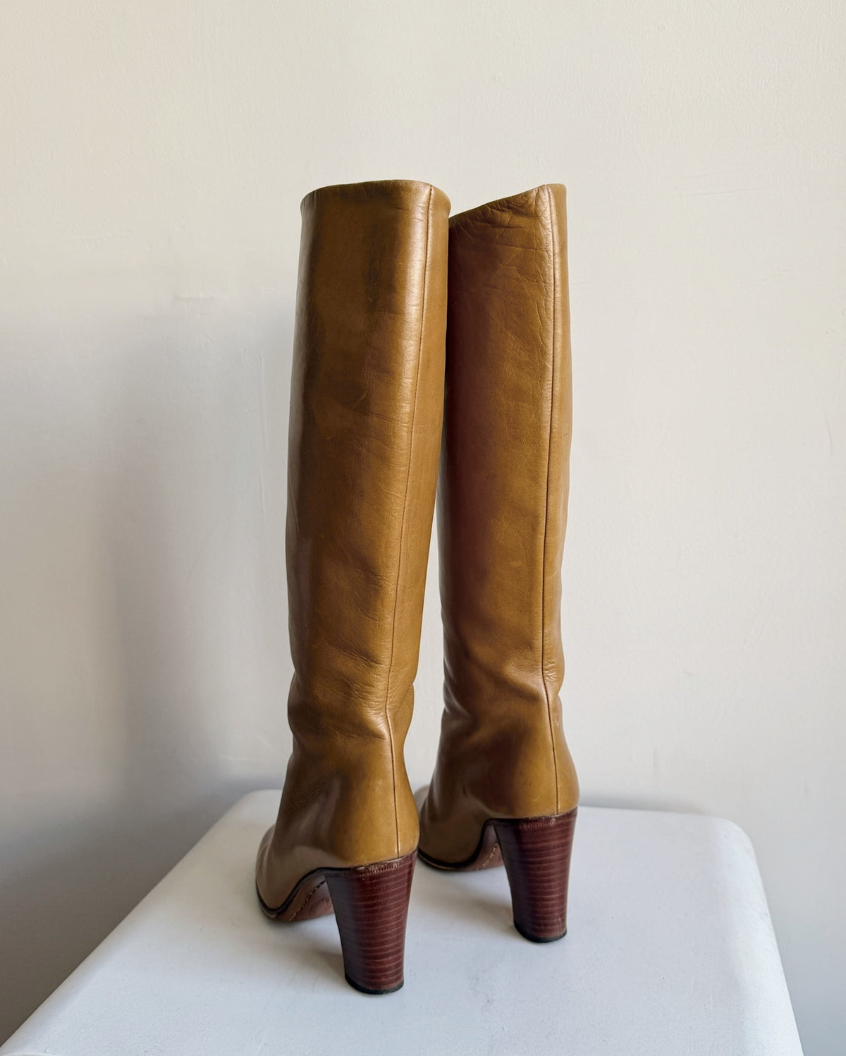 Camel Leather Knee-High Boots | Size 36